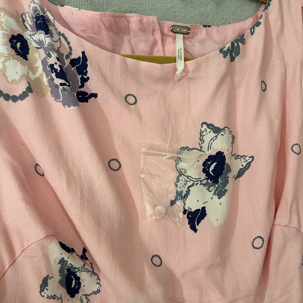 NWOT free people pink floral mini long sleeve dress - Picture 6 of 13